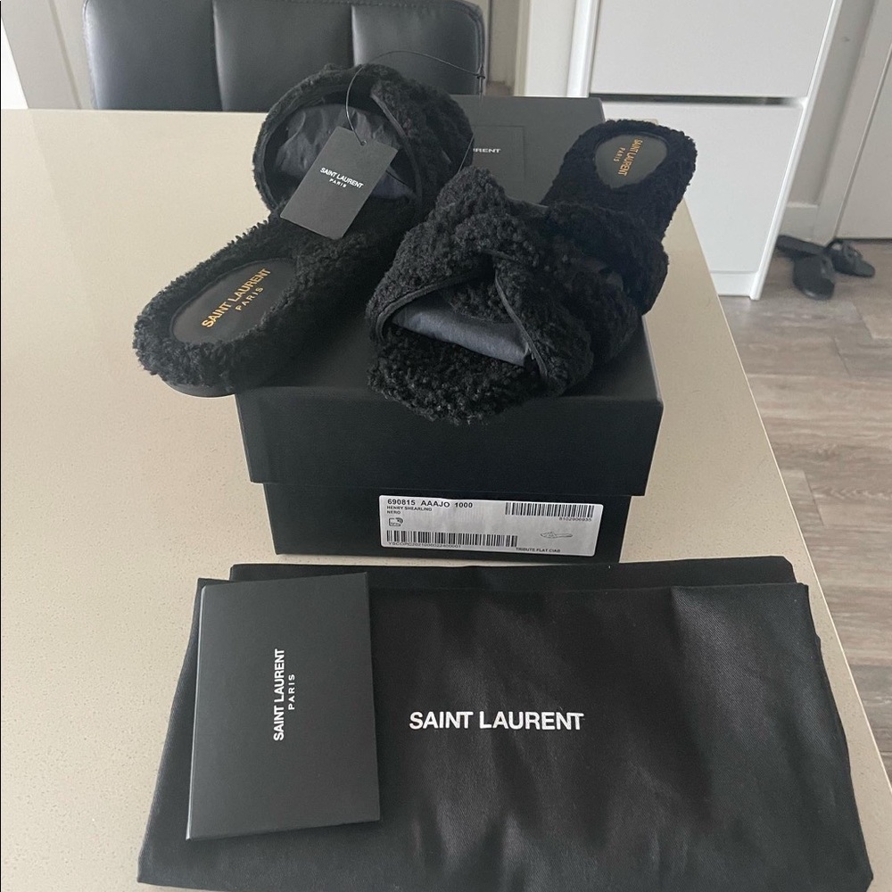 Saint Laurent Tribute Shearling Sandals
